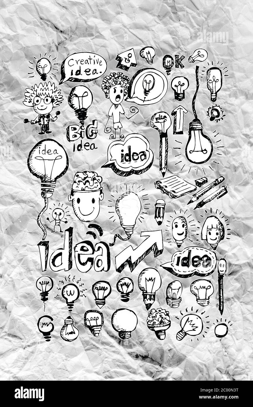Hand doodle Business icon set idea design on crumpled paper Stock Photo ...