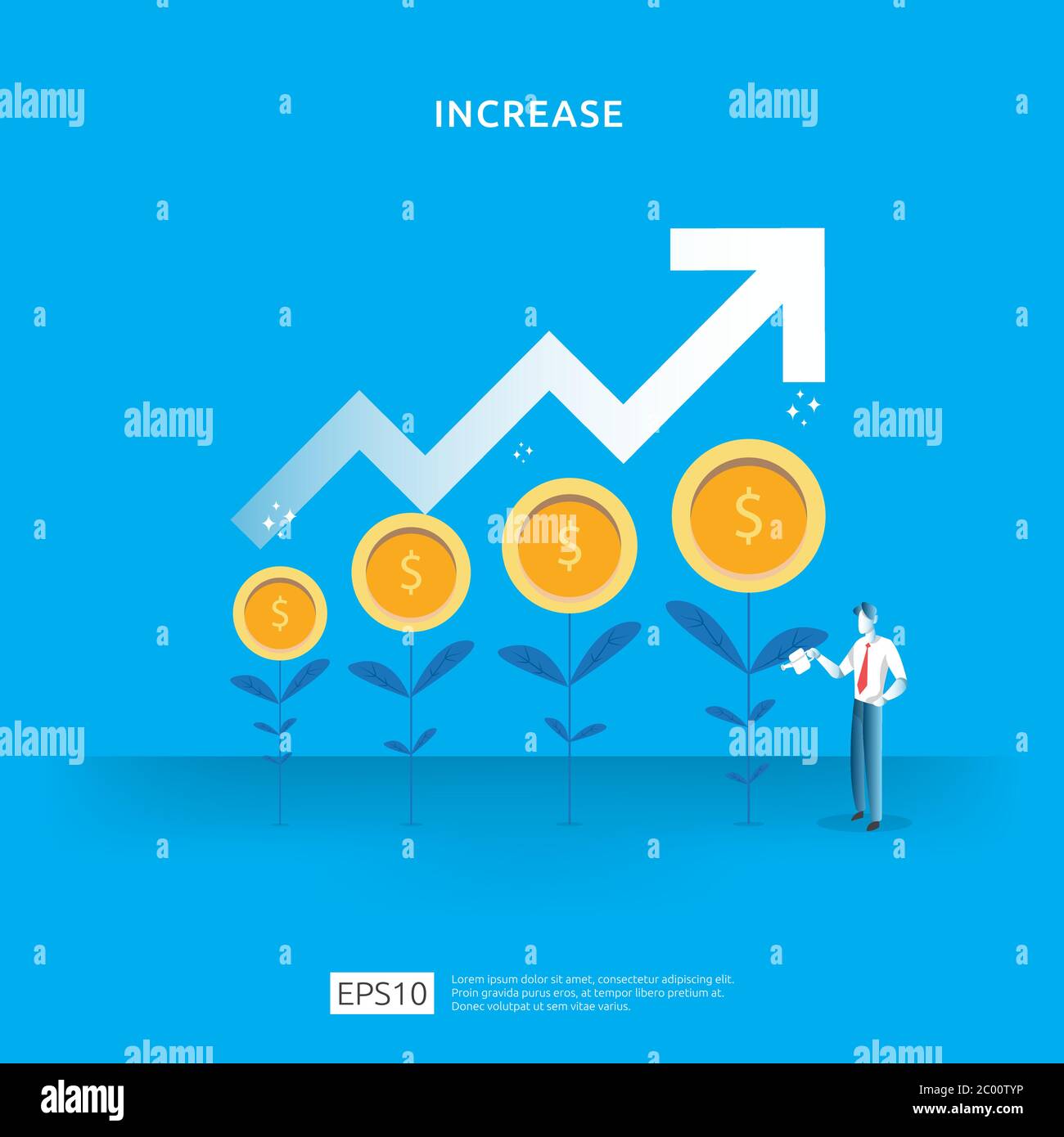Plant money coin tree growth illustration for Investment Concept. salary rate increase