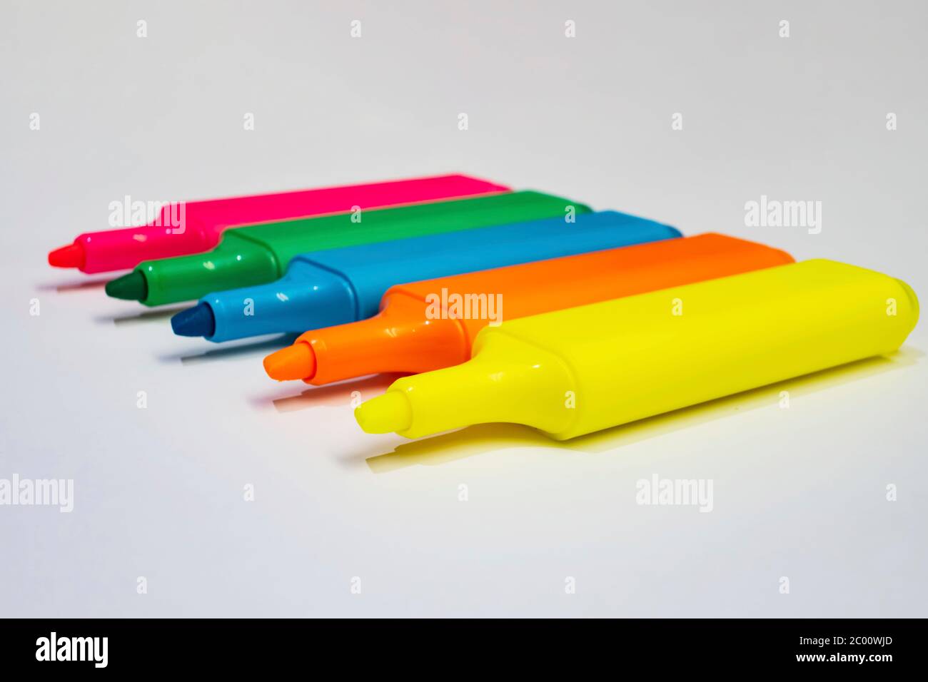 close up colorful highlighter pen on white background Stock Photo - Alamy