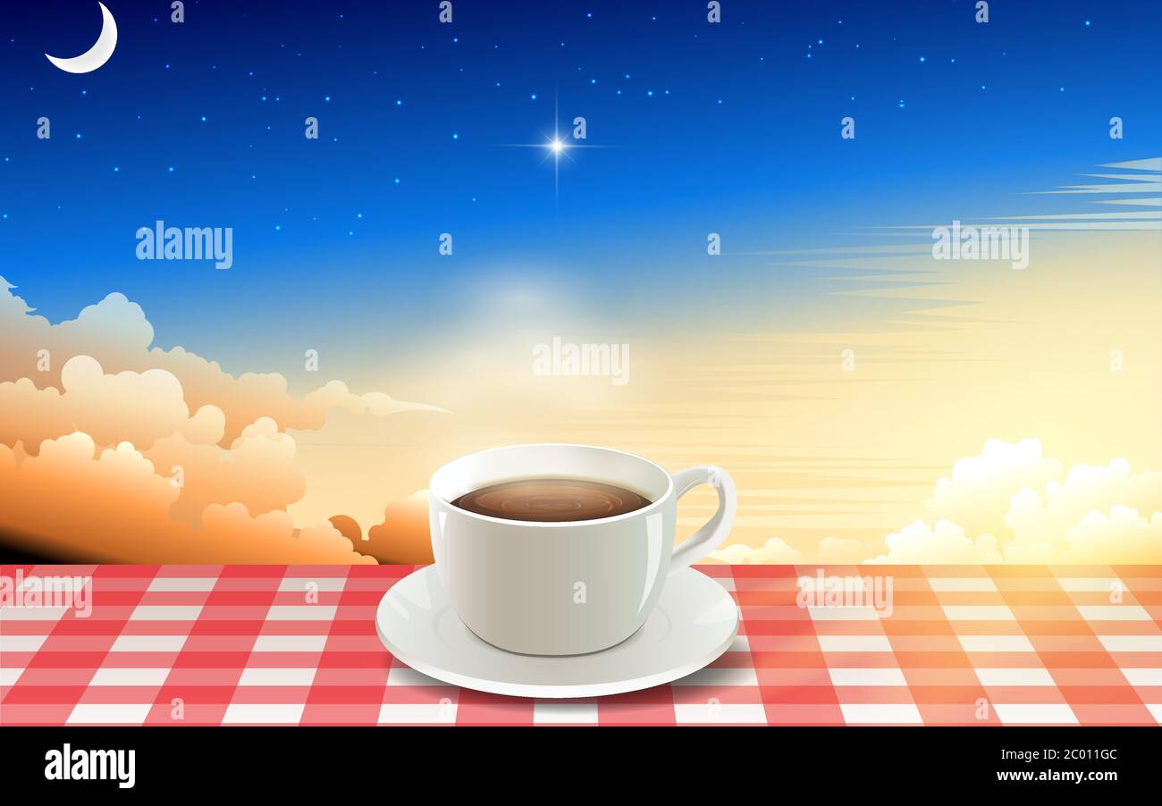 hot coffee cup on table in the morning Stock Vector