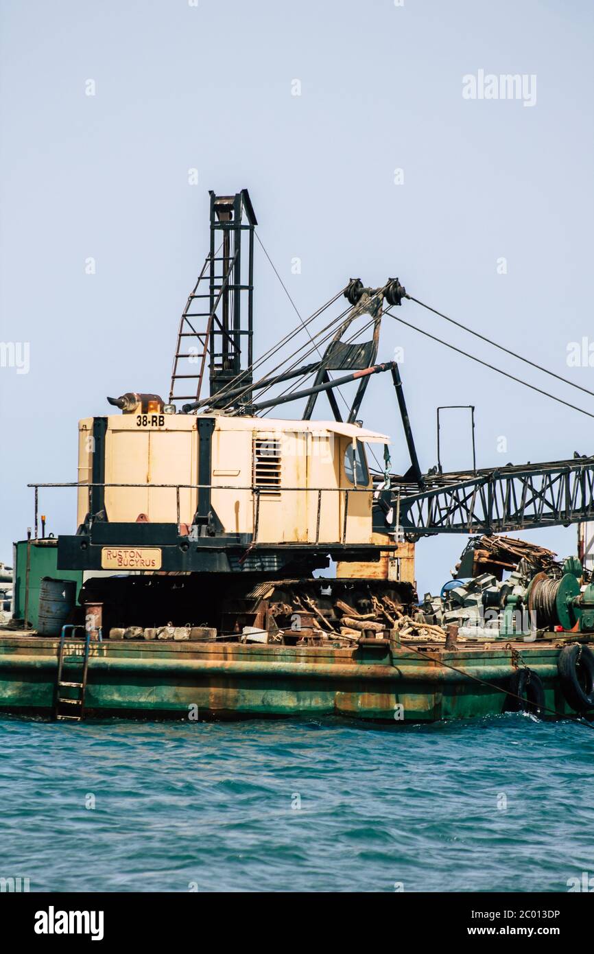 Limassol Cyprus June 10, 2020 View of a floating mobile platform near Limassol beach in Cyprus island Stock Photo