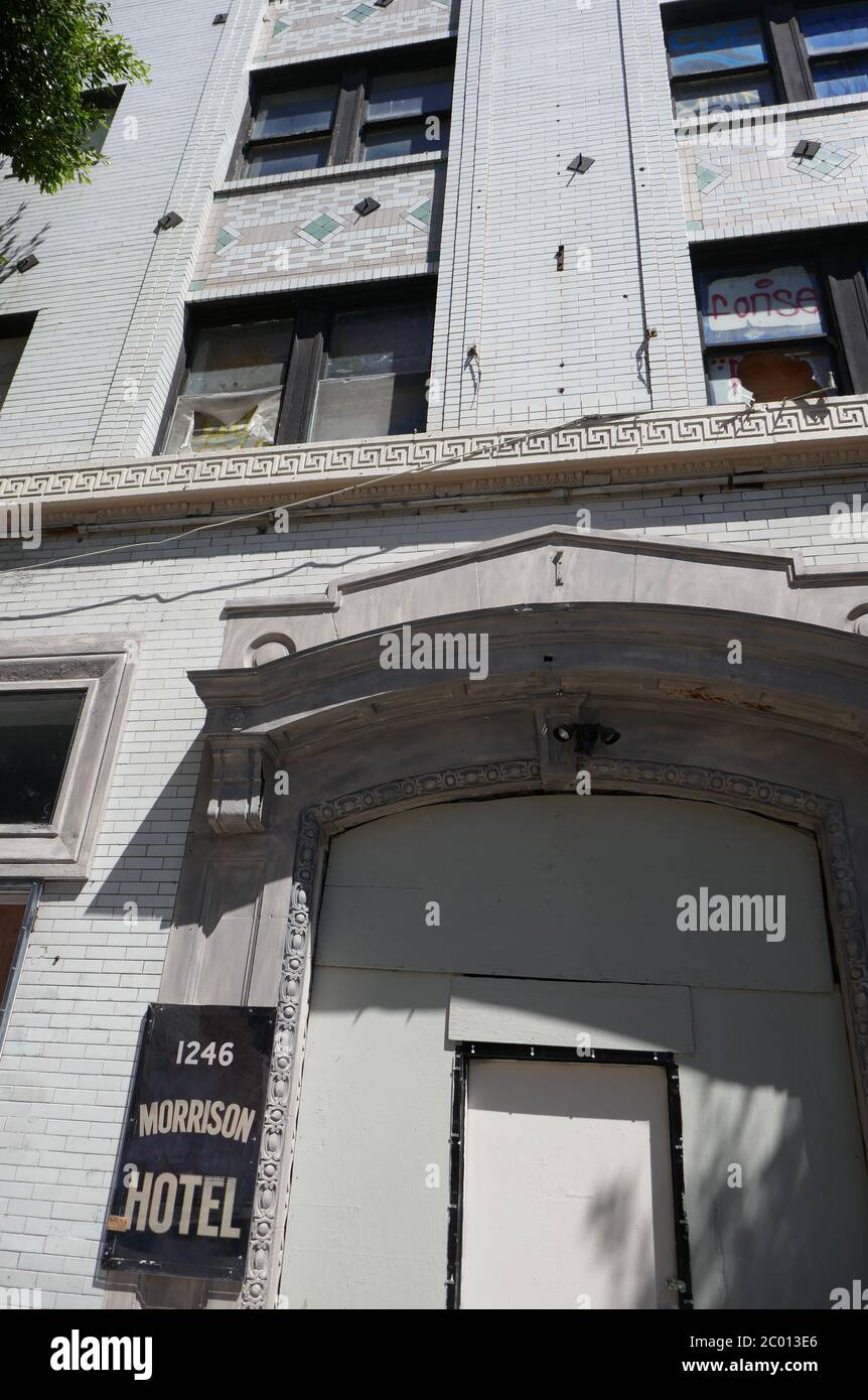 Los Angeles, California, USA 10th June 2020 A general view of The Morrison Hotel where Jim Morrison and the Doors did a photoshoot for their album cover at The Morrison Hotel at 1246 South Hope Street on June 10, 2020 in Hollywood, California, USA. Photo by Barry King/Alamy Stock Photo Stock Photo