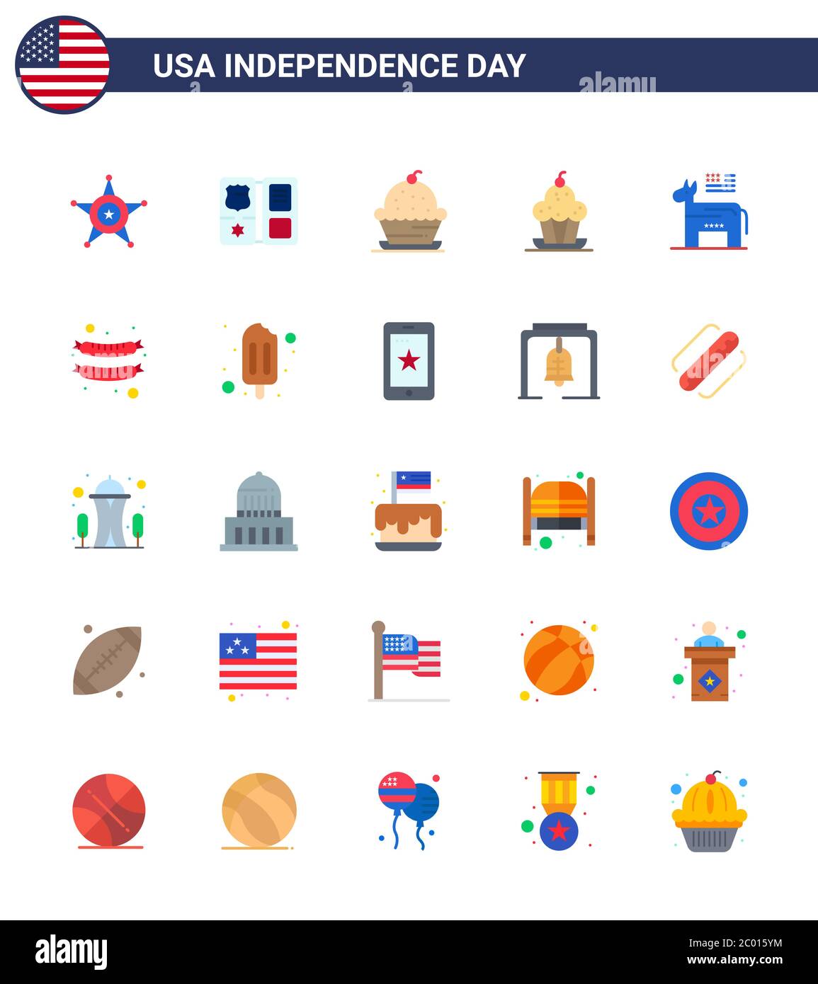 Big Pack of 25 USA Happy Independence Day USA Vector Flats and Editable