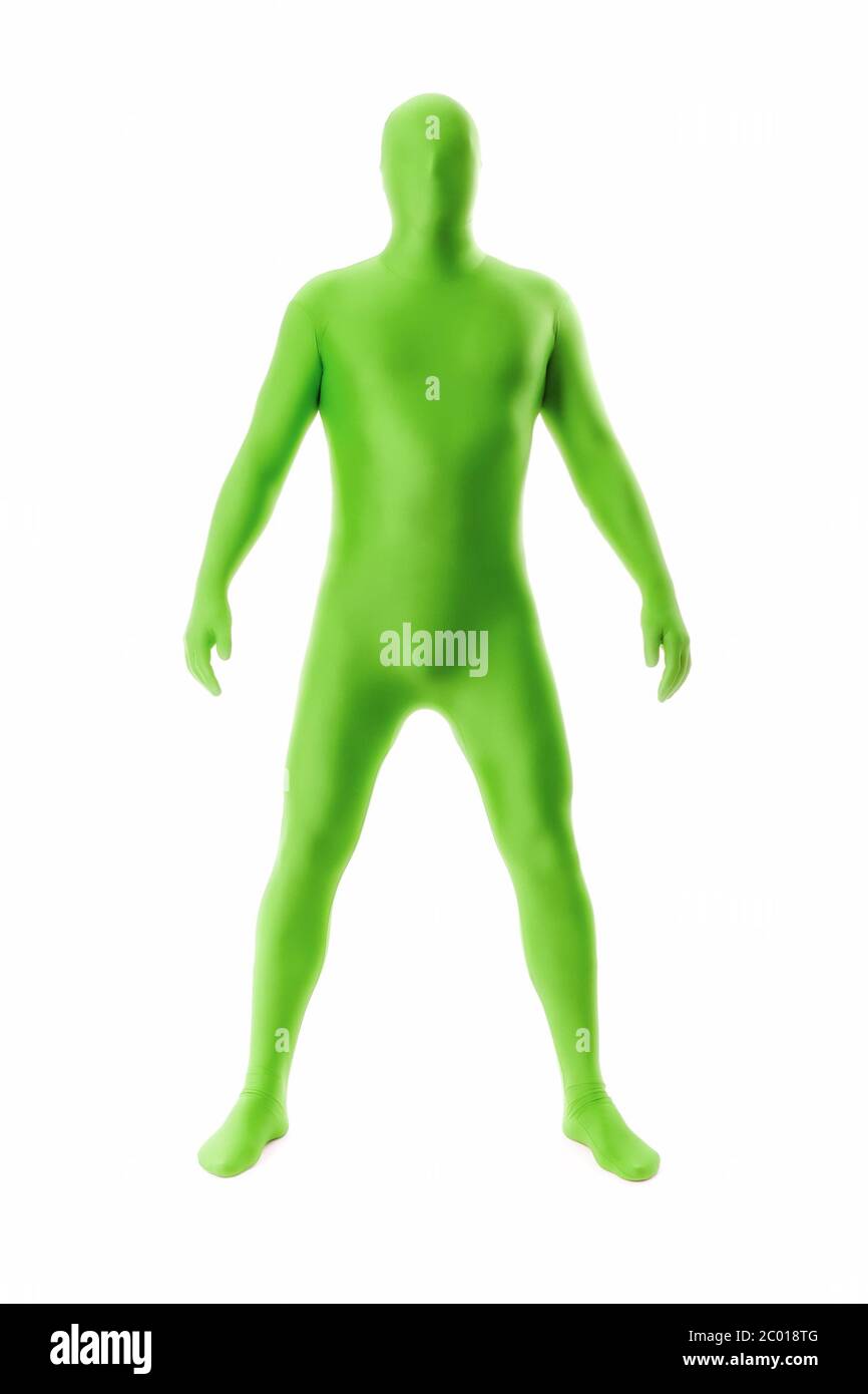 man in a green body suit Stock Photo