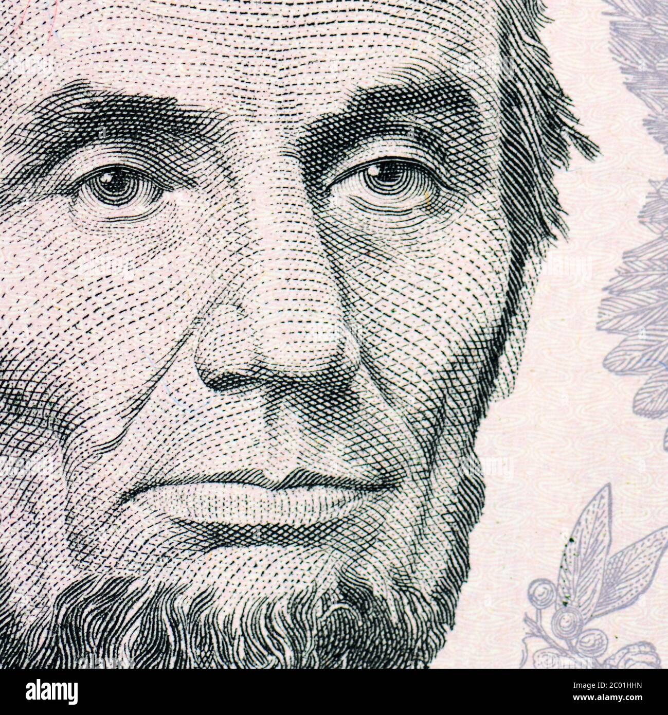 The face of Lincoln the dollar bill macro Stock Photo