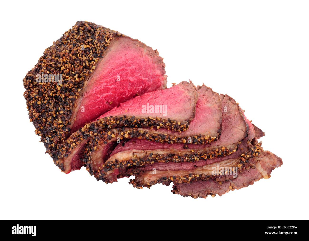 Rare cooked roasted pepper and salt covered beef rump joint also known as a  picanha cut and sirloin cap meat cut isolated on a white background Stock  Photo - Alamy