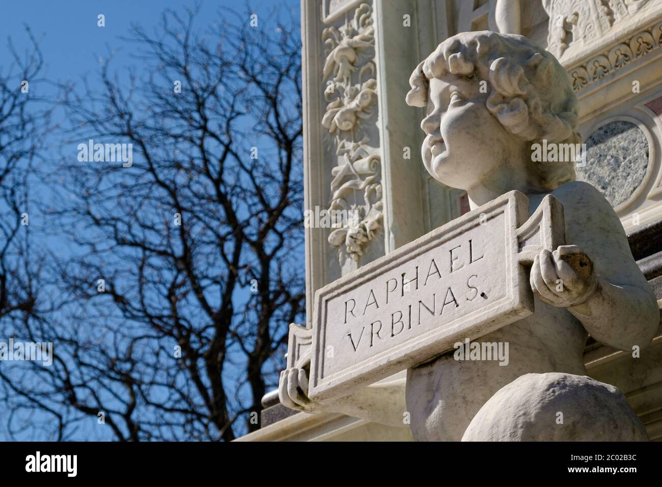 Raffaello Sanzio (Raphael) monument in Urbino (Italy) his birthplace - Detail Stock Photo