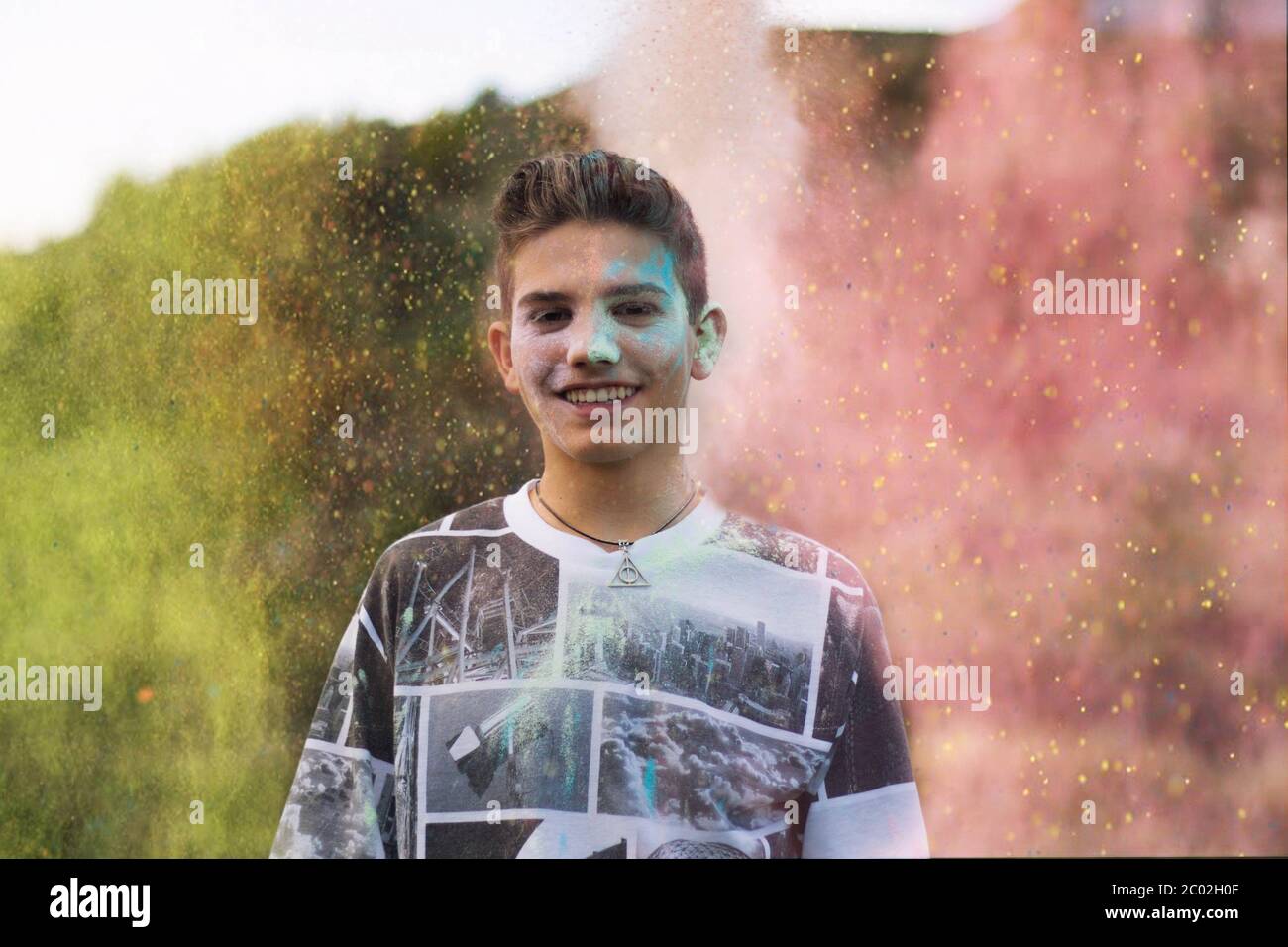 Boy with holi dust in a festival. Stock Photo
