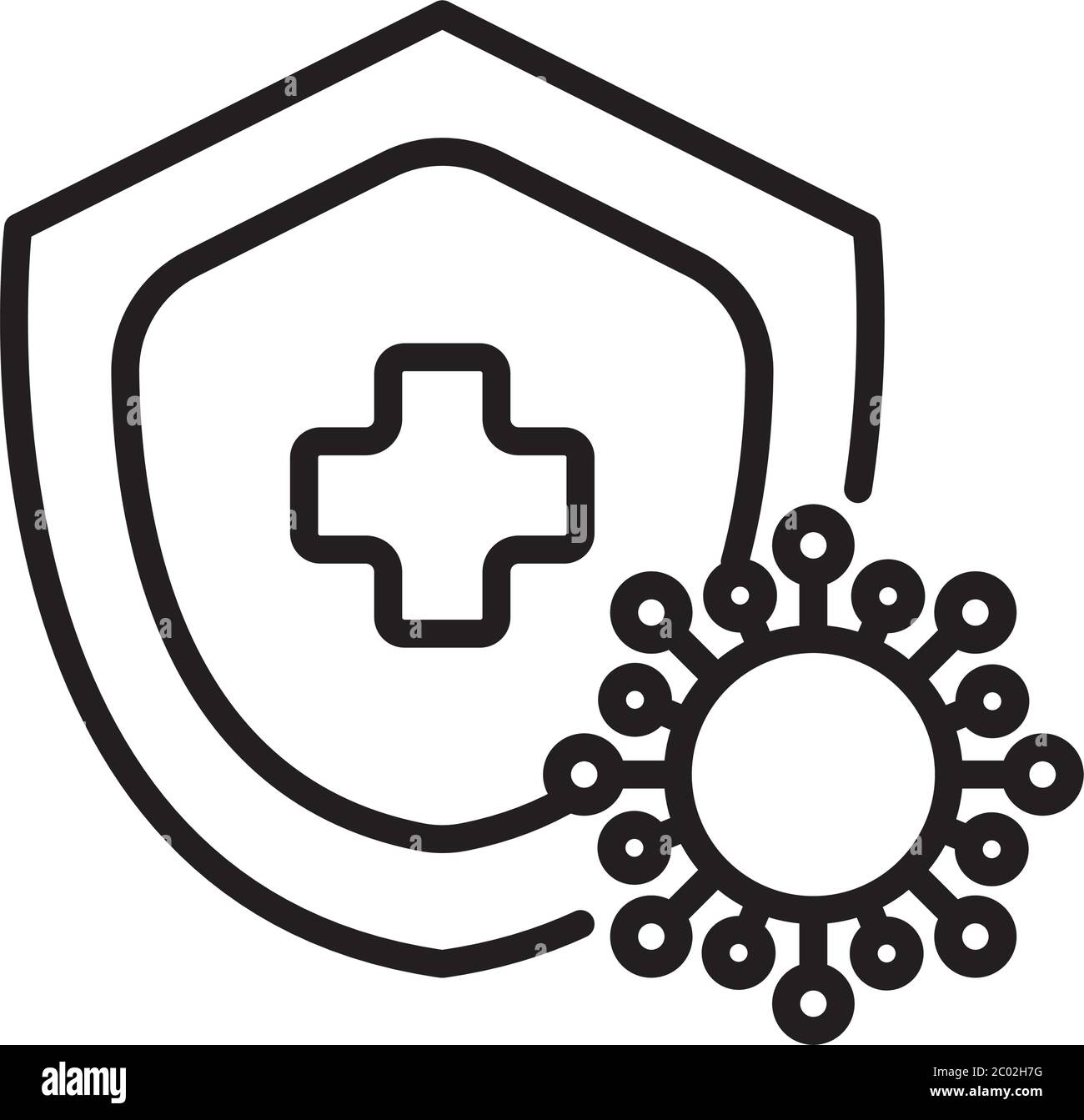 virus protection, security shield, line style icon vector illustration ...