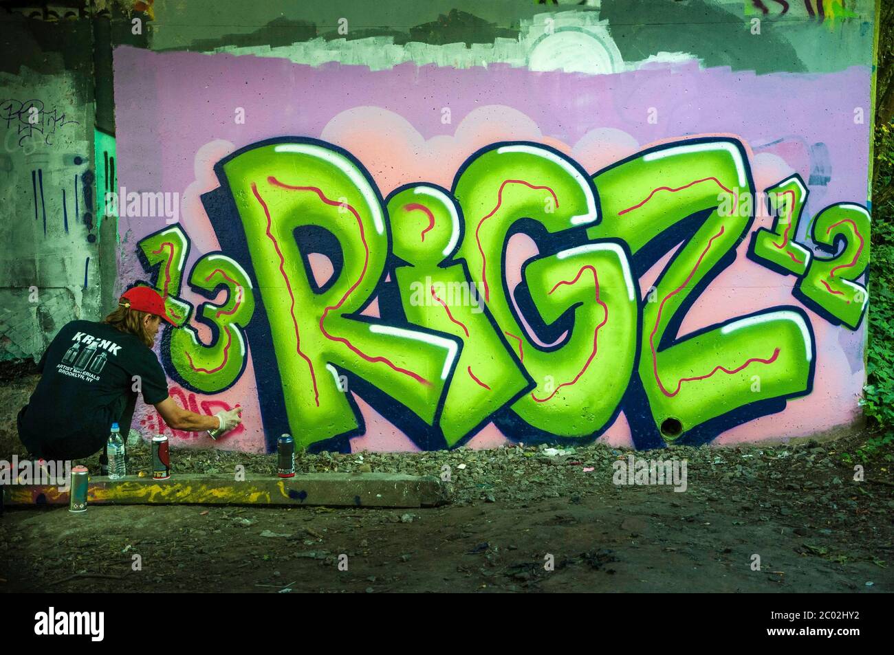 Graffiti artist at work. Stock Photo