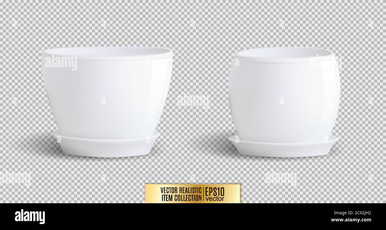 Vector set of realistic isolated white flower pot on transparent ...