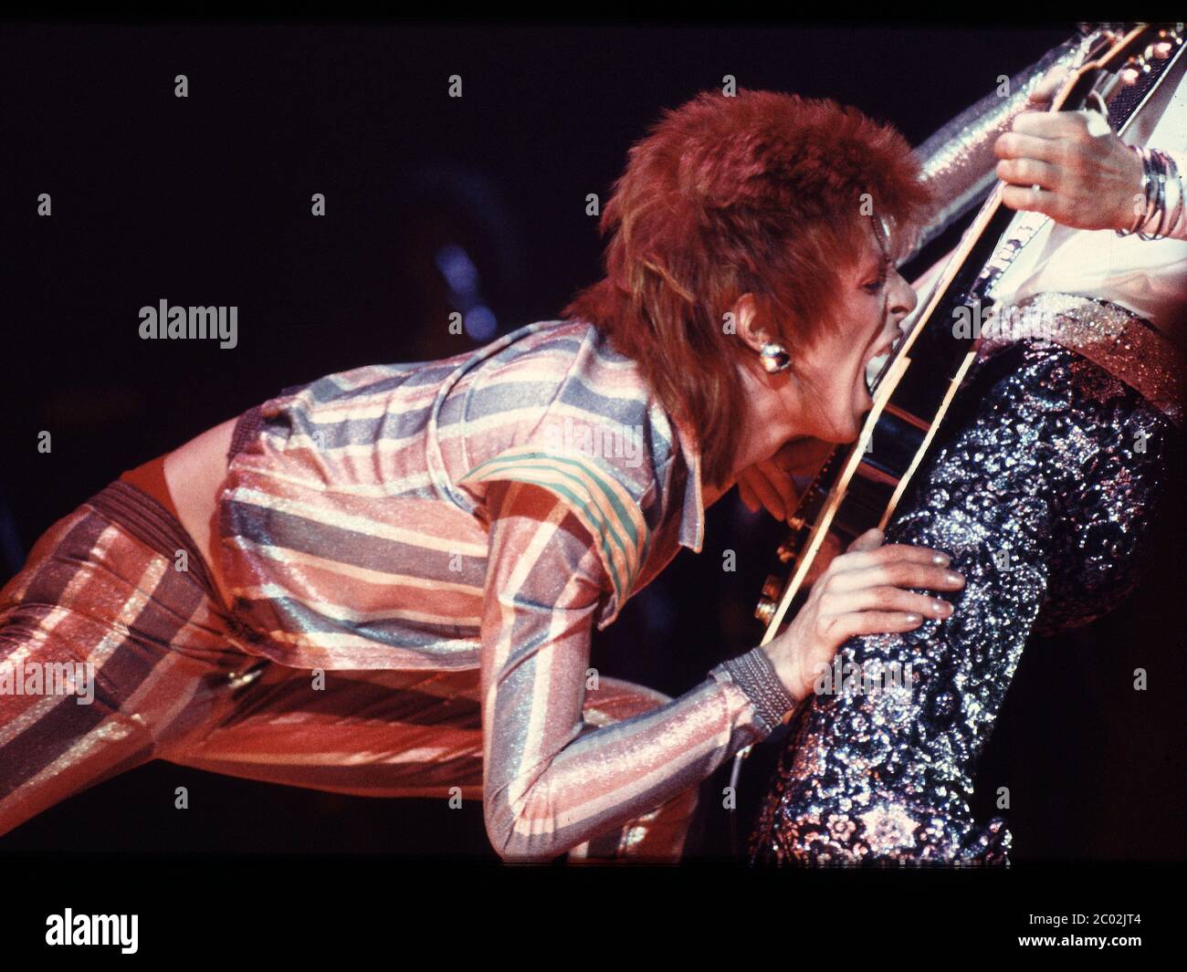 David Bowie as Ziggy Stardust in concert at Earl's Court Exhibition Hall,London 12th May 1973 Stock Photo