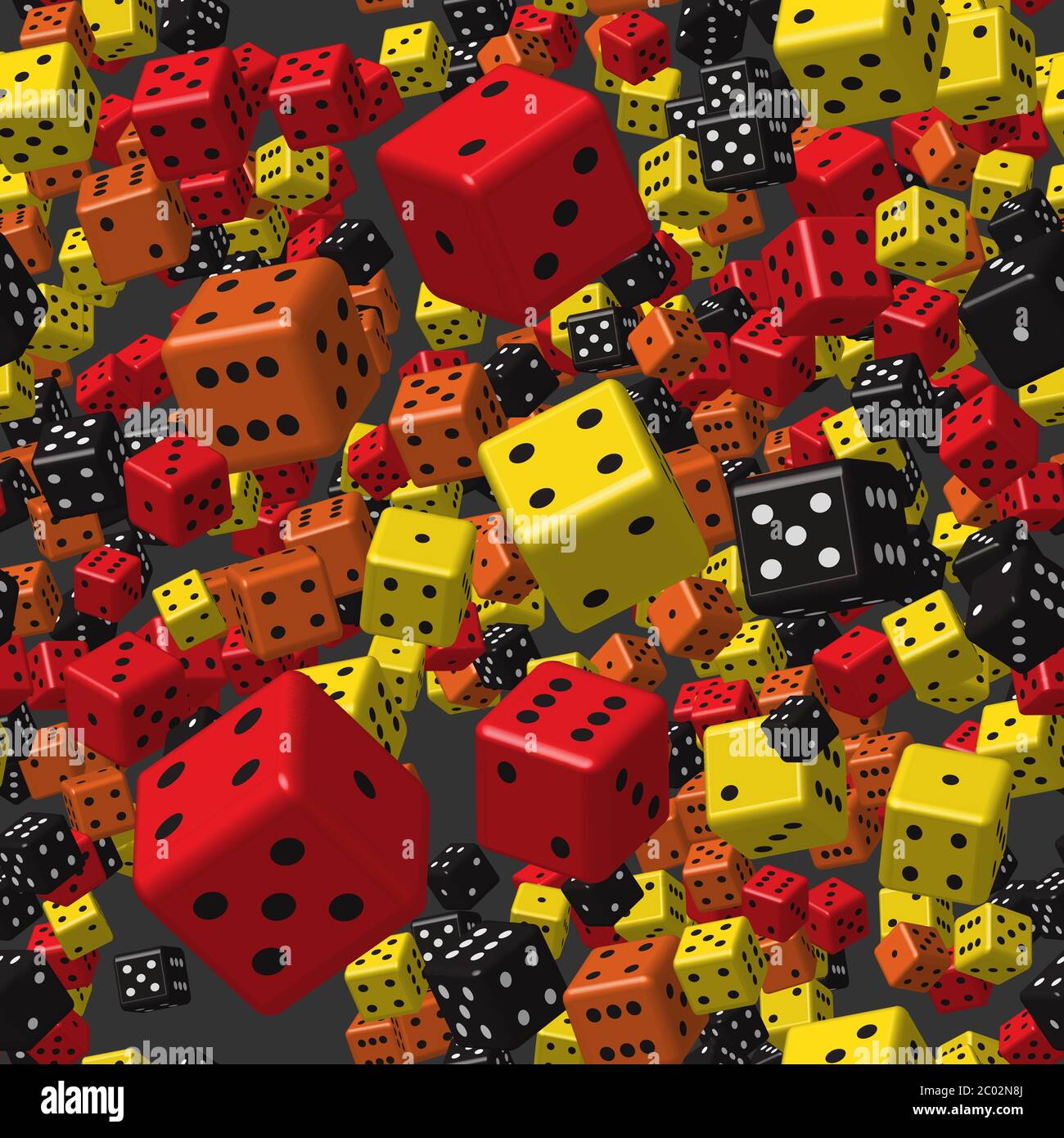 Red Black Yellow Orange Dice Seamless Pattern, 3D Illustration Stock Vector