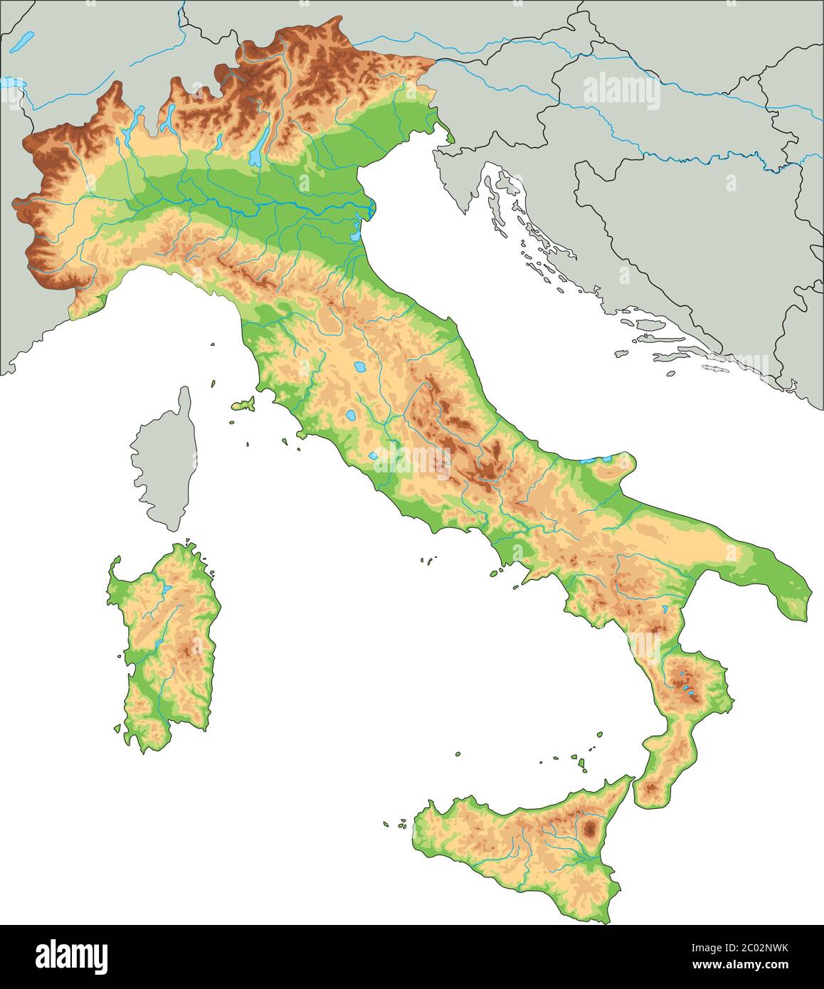 High detailed Italy physical map. Stock Vector