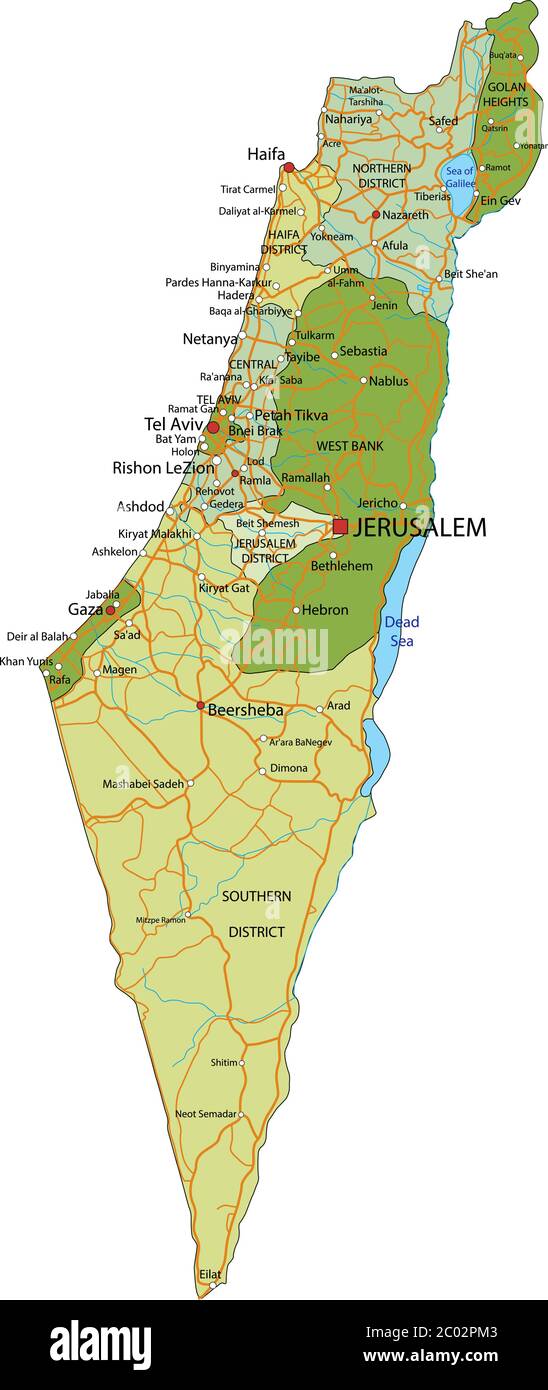 Highly detailed editable political map with separated layers. Israel. Stock Vector