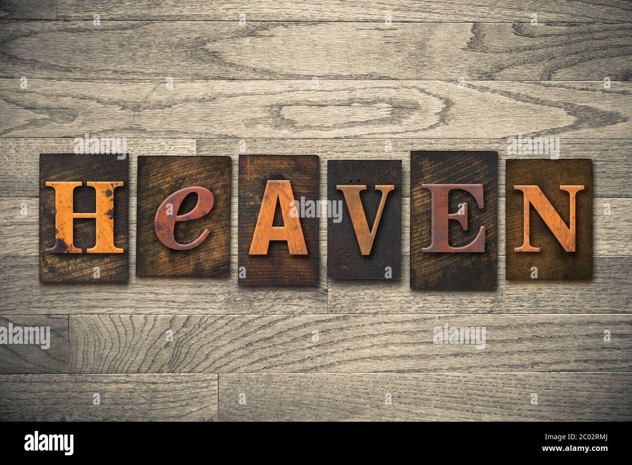Heaven Concept Wooden Letterpress Type Stock Photo