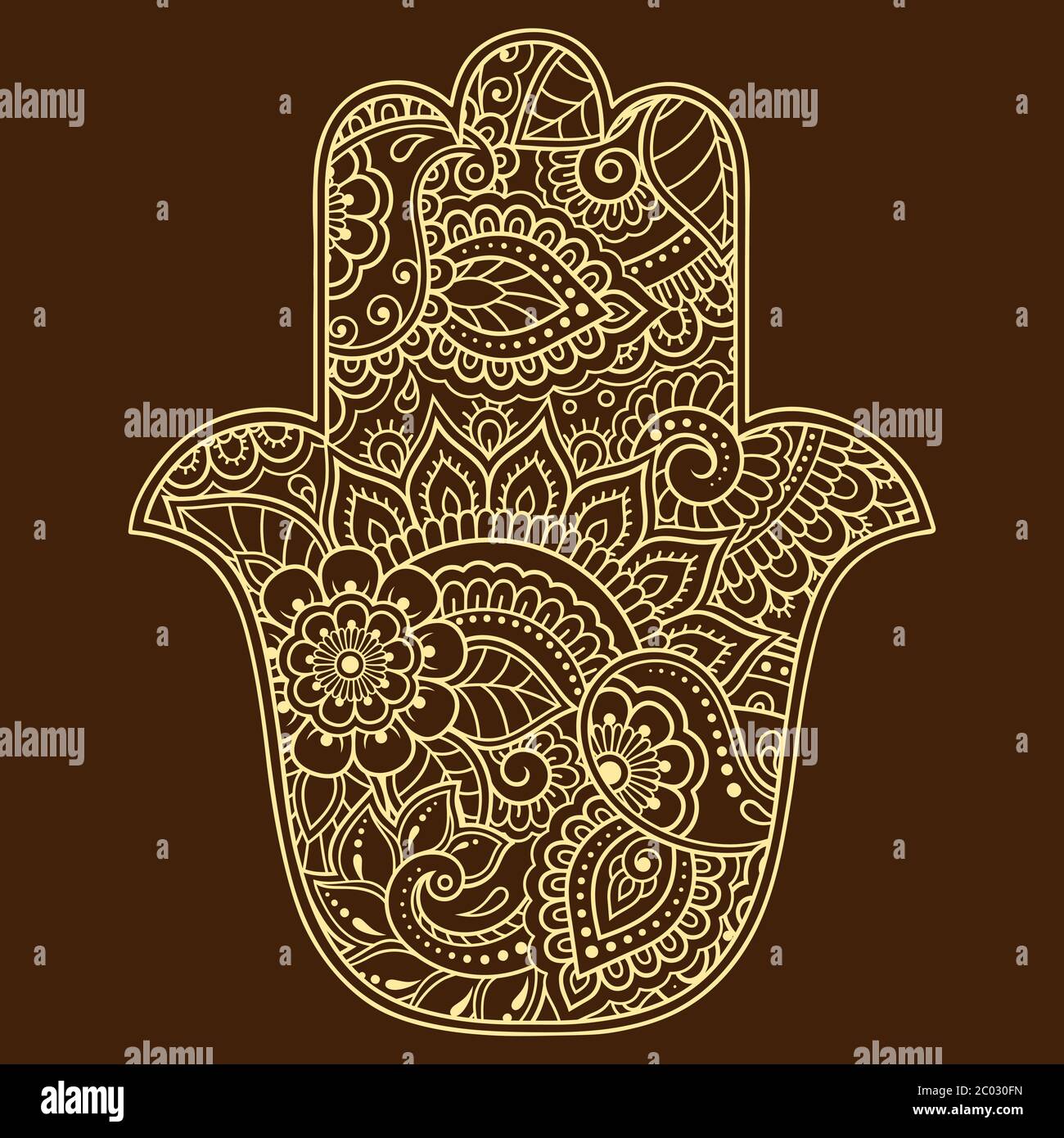 Hamsa hand drawn symbol with flower. Decorative pattern in oriental style for interior decoration and henna drawings. The ancient sign of 'Hand of Fat Stock Vector