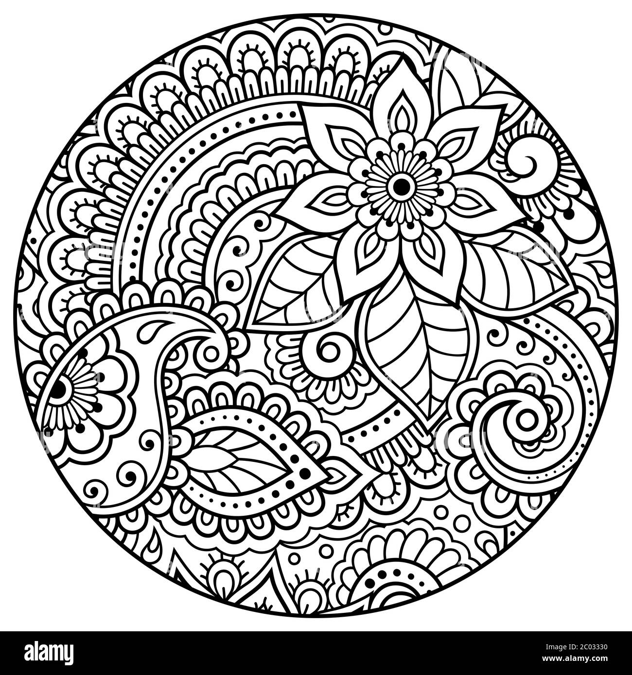 Outline Floral Pattern For Coloring Book Page Antistress For