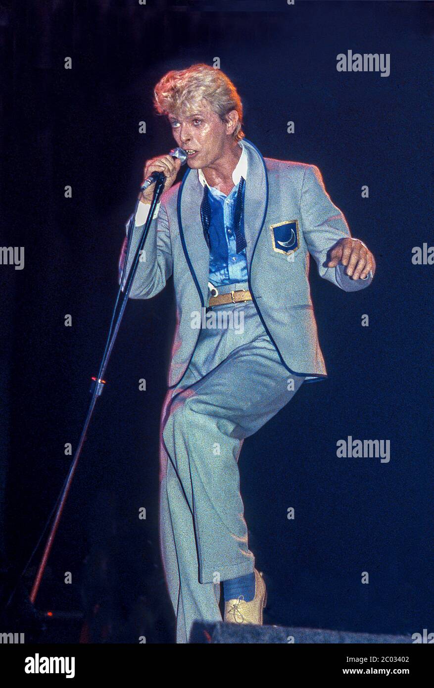 David Bowie kicking off his Serious Moonlight Tour with a warm-up gig at Forest National,Brussels 18th May 1983 Stock Photo