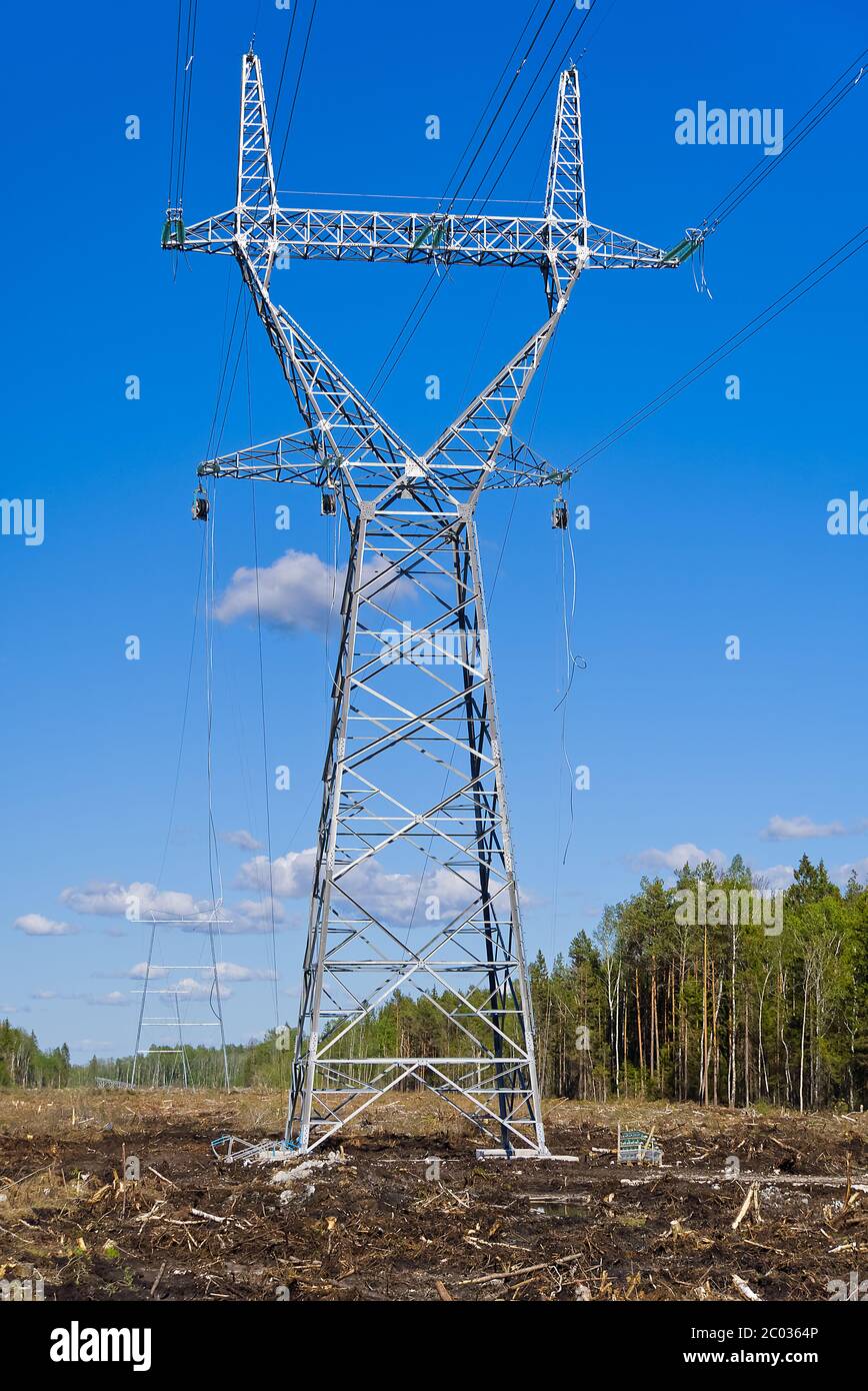 Power transmission line power pole safety net hires stock photography