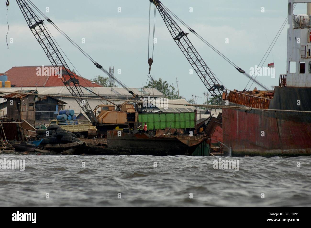 A ship-breaking yard in Kalibaru, Cilincing, North Jakarta, Jakarta, Indonesia. Stock Photo