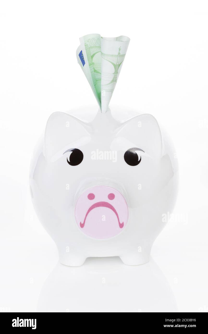 Sad piggy bank isolated Stock Photo - Alamy