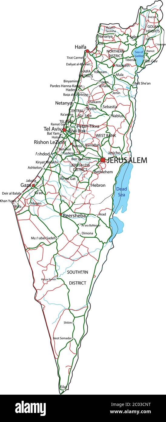 Israel road and highway map. Vector illustration. Stock Vector
