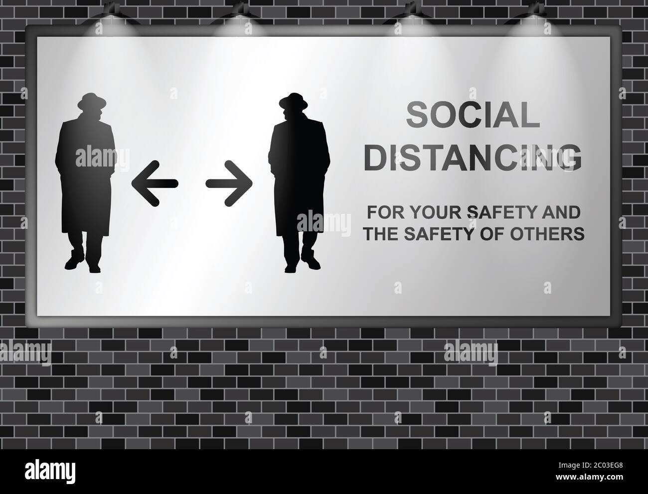 Social Distancing Message Illuminated advertising billboard with social distancing message ...