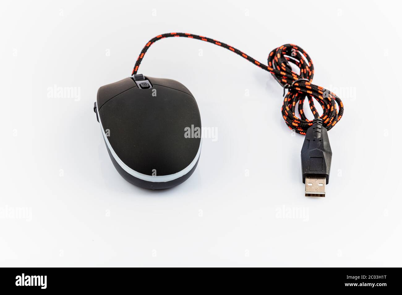 Black laser mouse with usb cable. Computer mouse isolated on white ...