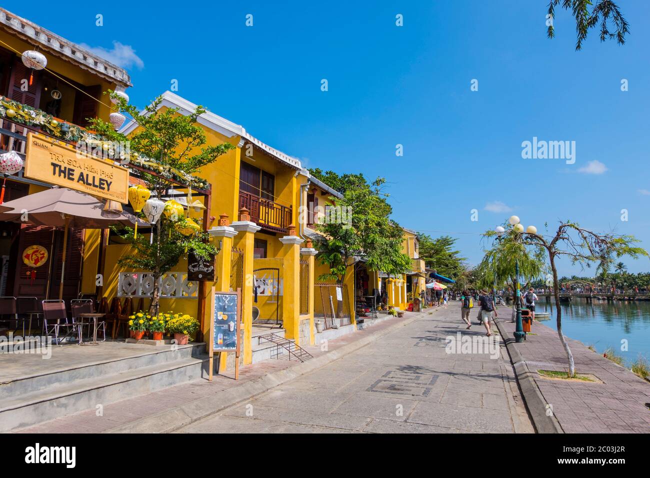 Cong Nu Ngoc Hoa, riverside street leading to old town, Hoi An, Vietnam, Asia Stock Photo