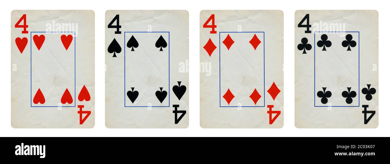 Four Vintage Playing Cards Isolated on White Background, Showing Four ...