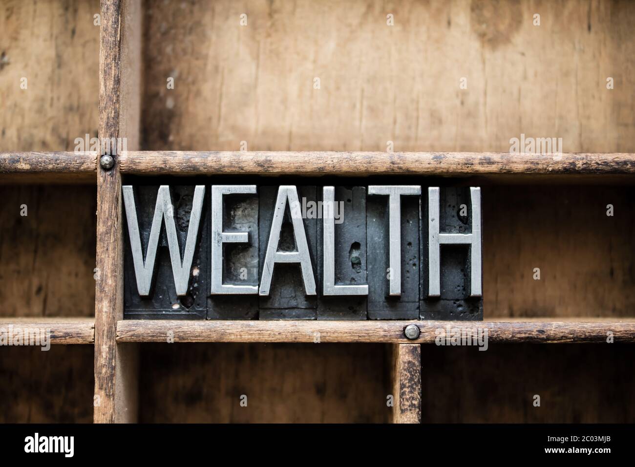 Wealth Vintage Letterpress Type in Drawer Stock Photo