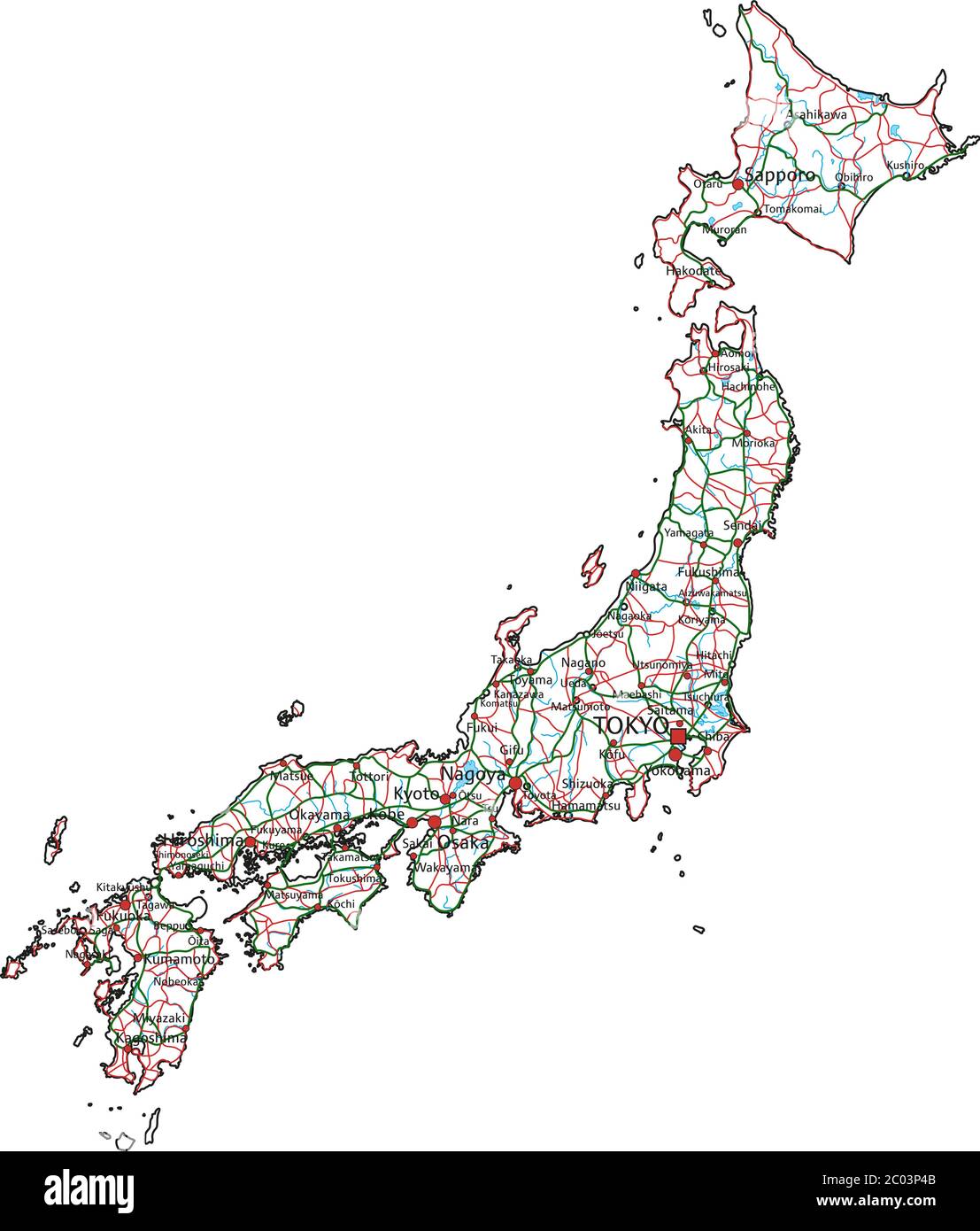 Japan road and highway map. Vector illustration. Stock Vector
