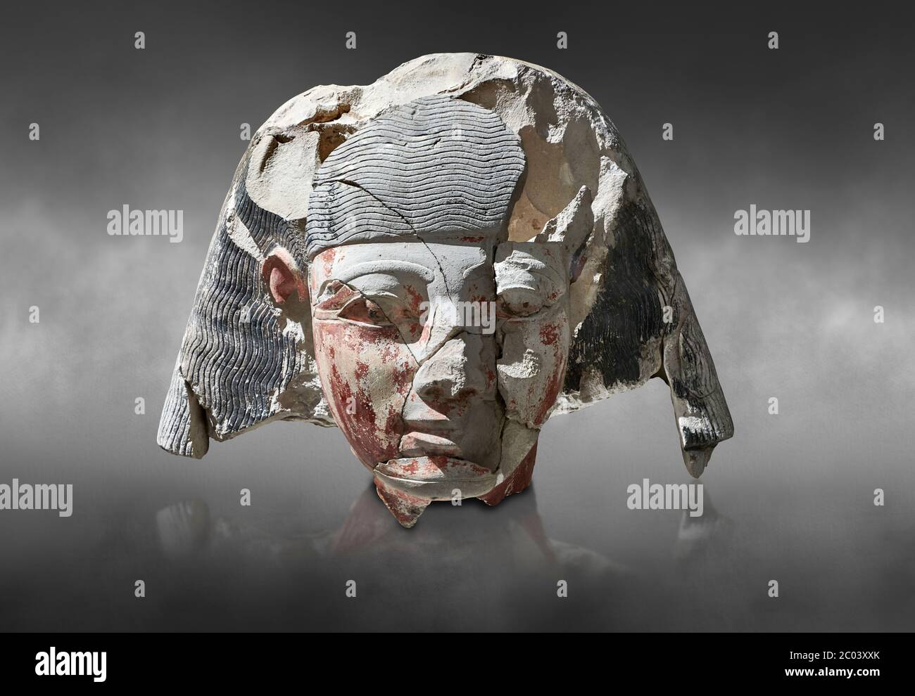 Ancient Egyptian statue head of a monarch, limestone, Middle Kingdom