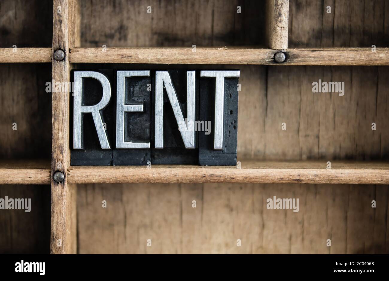 Shutter For Rent Word Rent Concept Metal Letterpress Word in Drawer Stock Photo - Alamy