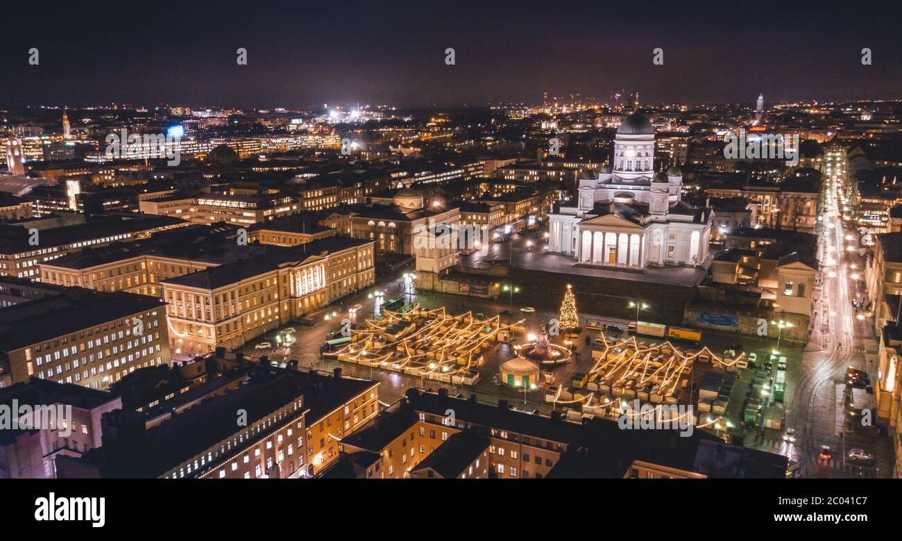 Aerial shot from Helsinki Cathedral / Christmas Market (Finland) Stock Photo