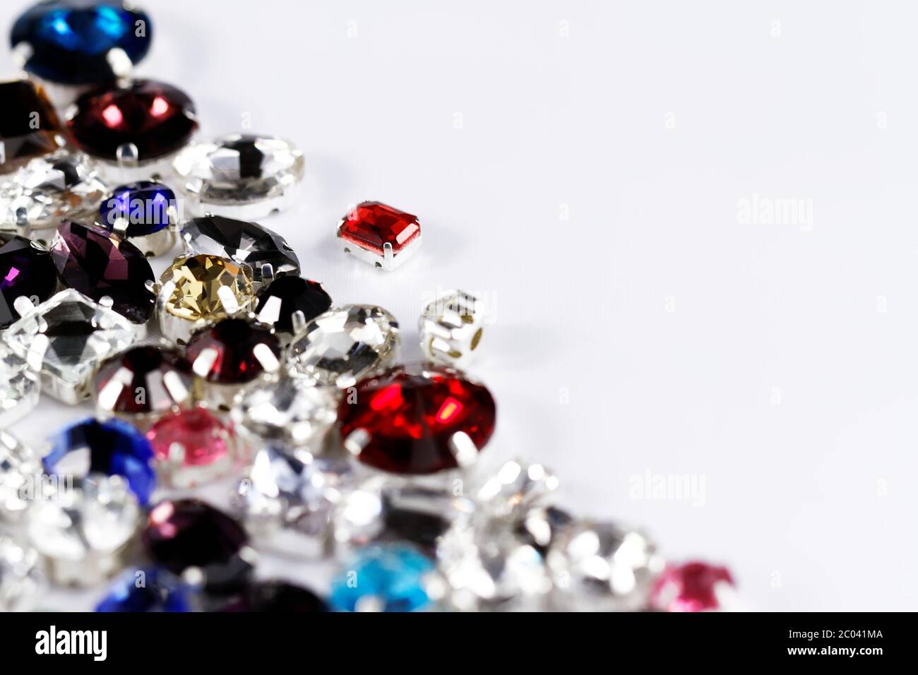 Large crystal strasses on a white background - macro photo Stock Photo