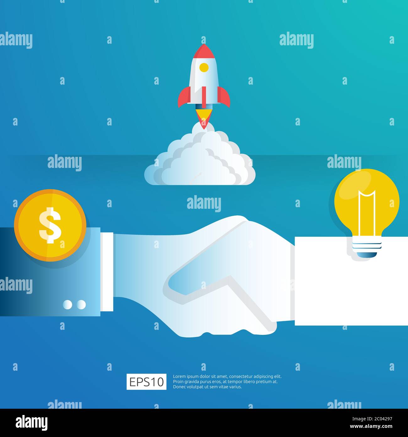 smart investment on technology startup. angel investor business analytic. opportunity idea research concept with lamp light bulb and businessman Stock Vector