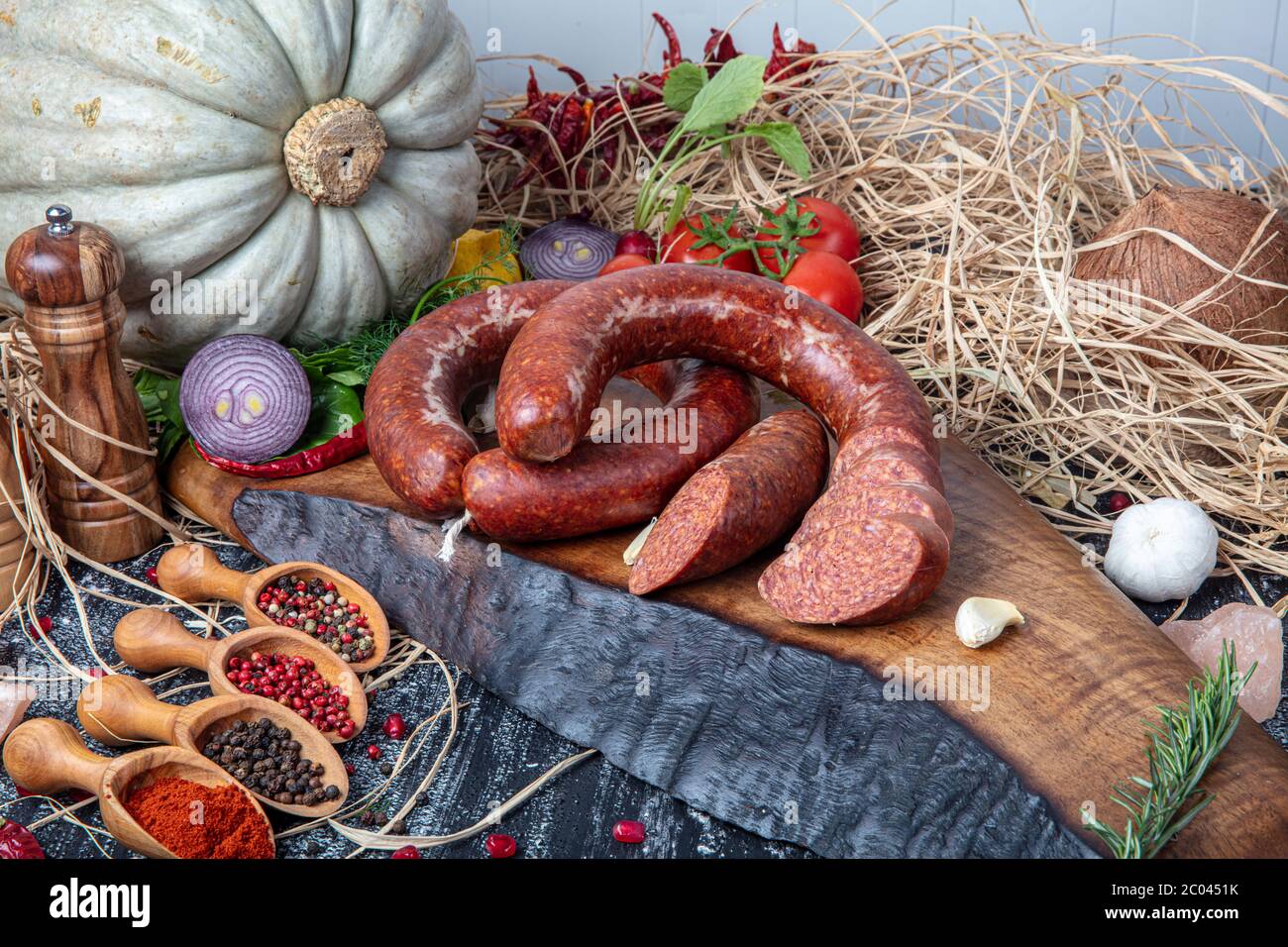 Sugiuc Sausage ( Turkish Sucuk ) concept photo. Turkish sausage kangal sucuk ...