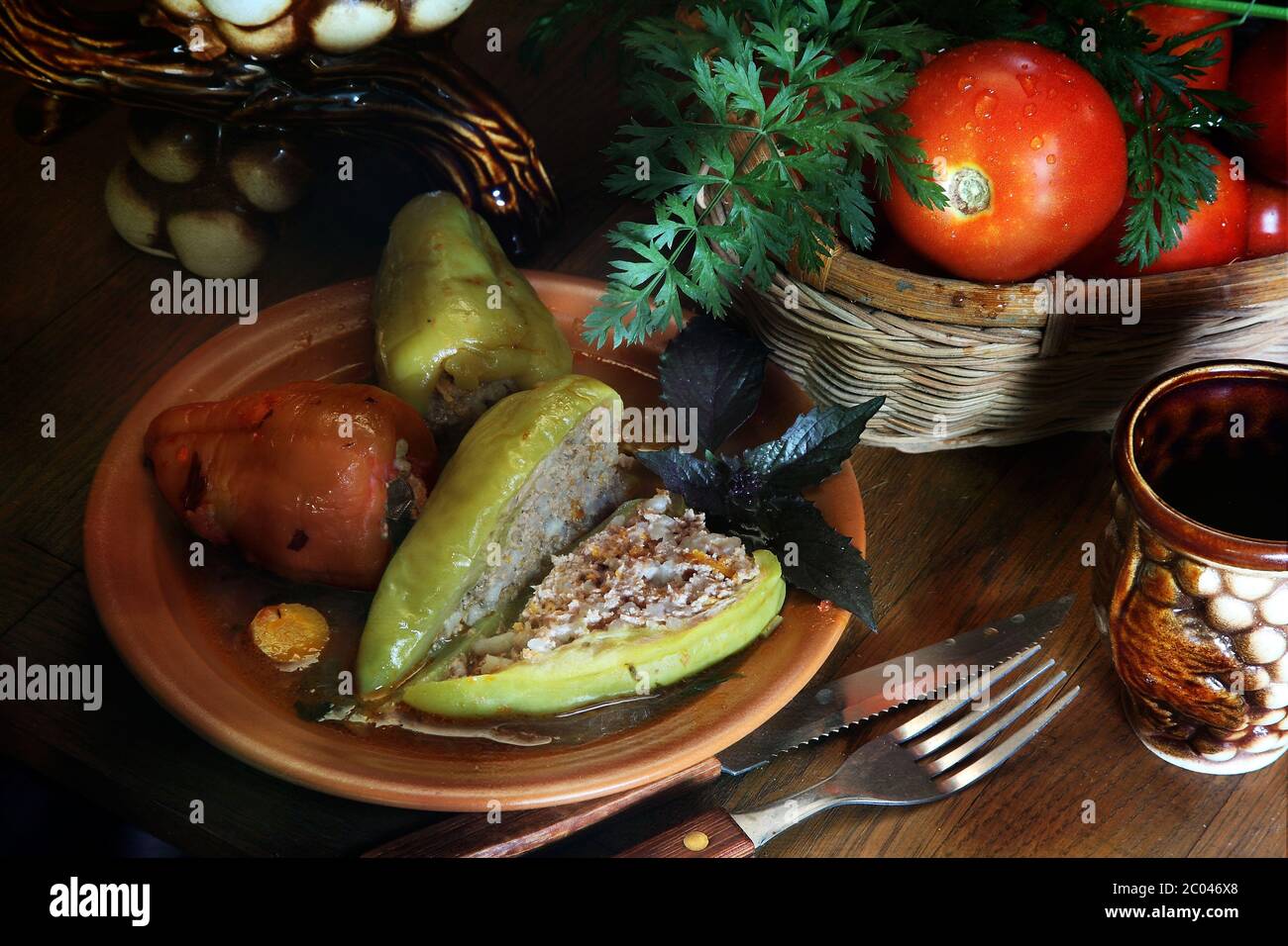 Pepper with a stuffing from rice and meat Stock Photo - Alamy