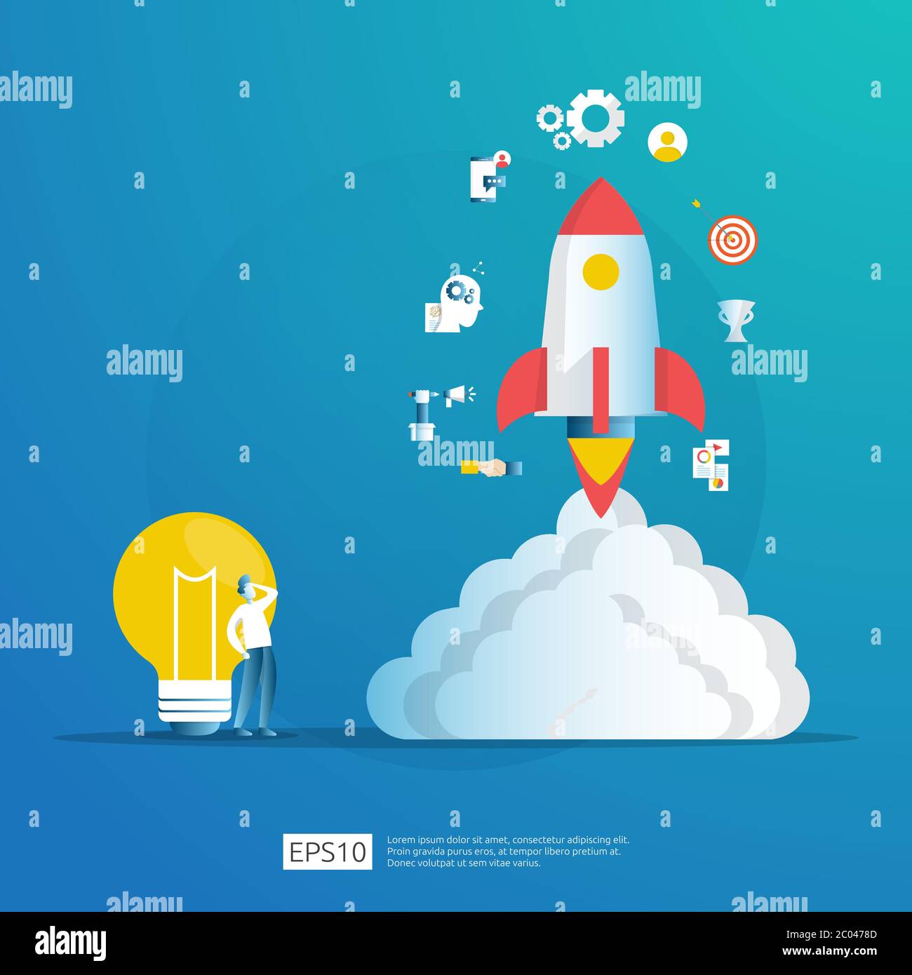 smart investment on technology startup. angel investor business analytic. opportunity idea research concept with lamp light bulb and businessman Stock Vector