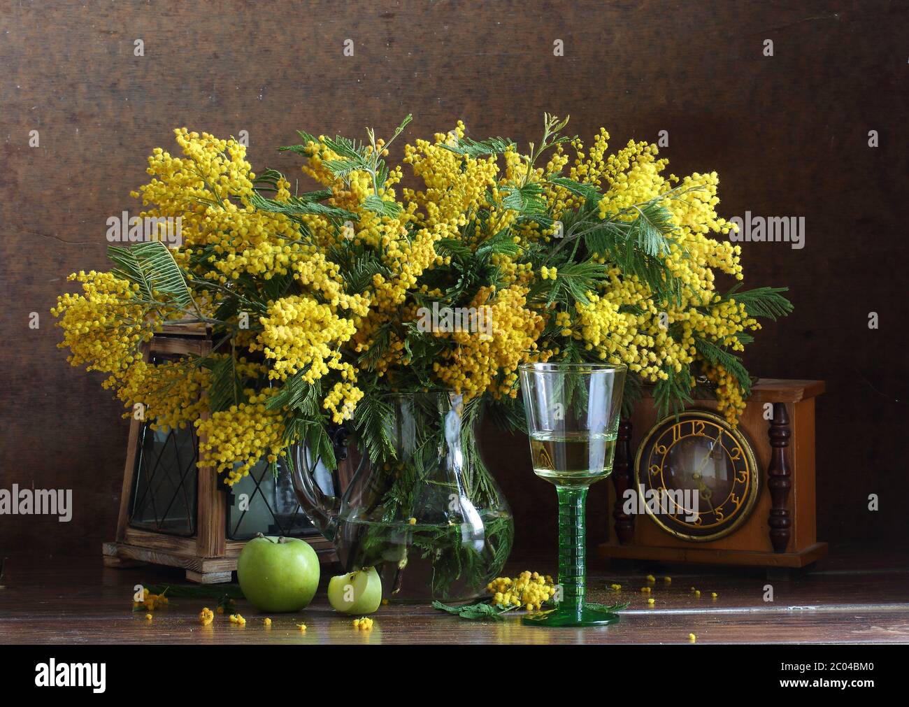Still-life with a glass of wine and a bouquet Stock Photo - Alamy