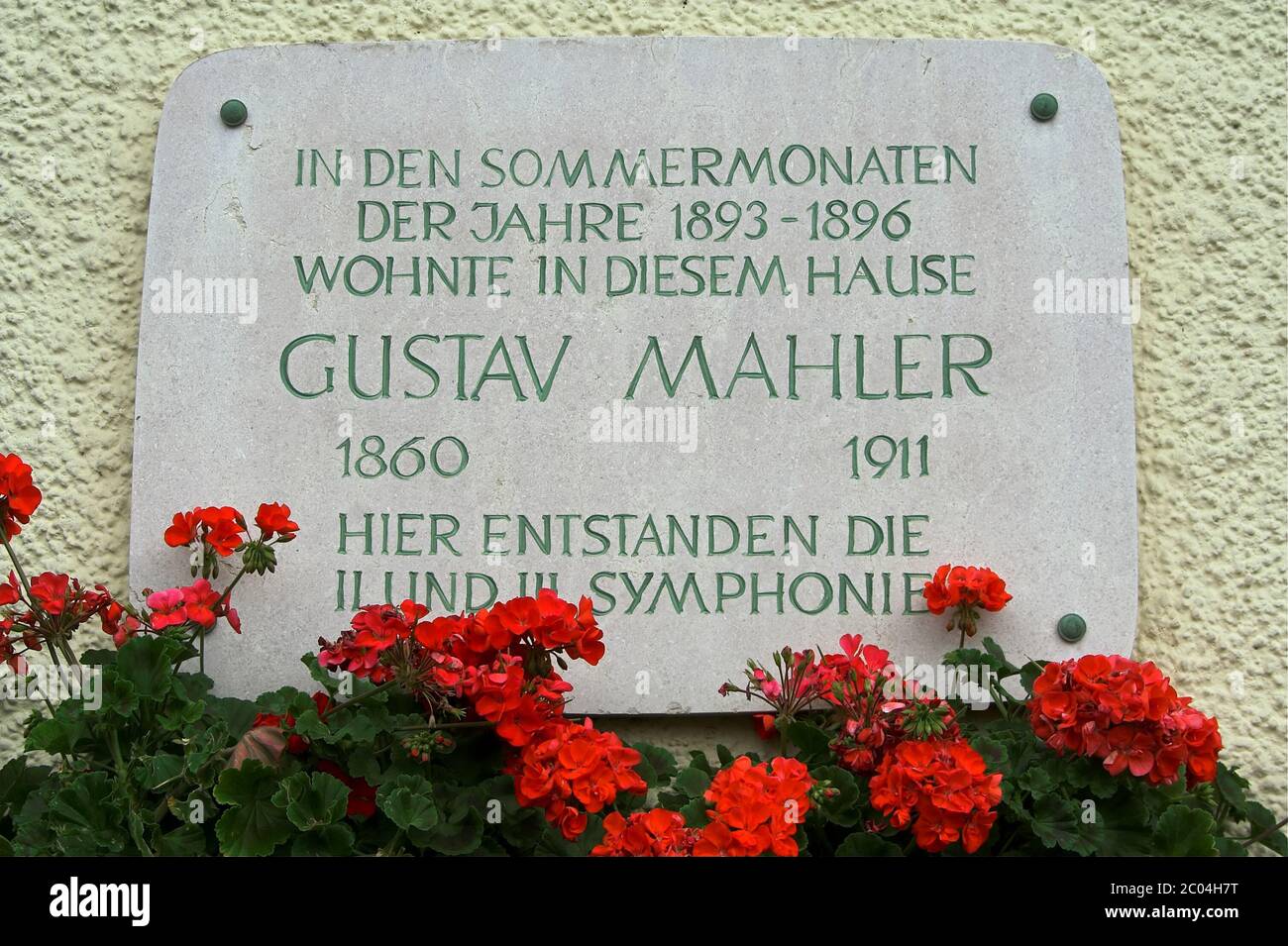 Steinbach am Attersee, Austria, Commemorative plaque in honor of Gustav Mahler. Österreich, Gedenktafel zu Ehren von Gustav Mahler. Stock Photo
