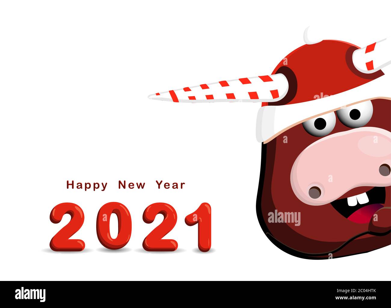 Year Of The Bull 21 New Year Greeting Card Poster Happy New Year Funny Bull Character On A White Background Stock Vector Image Art Alamy