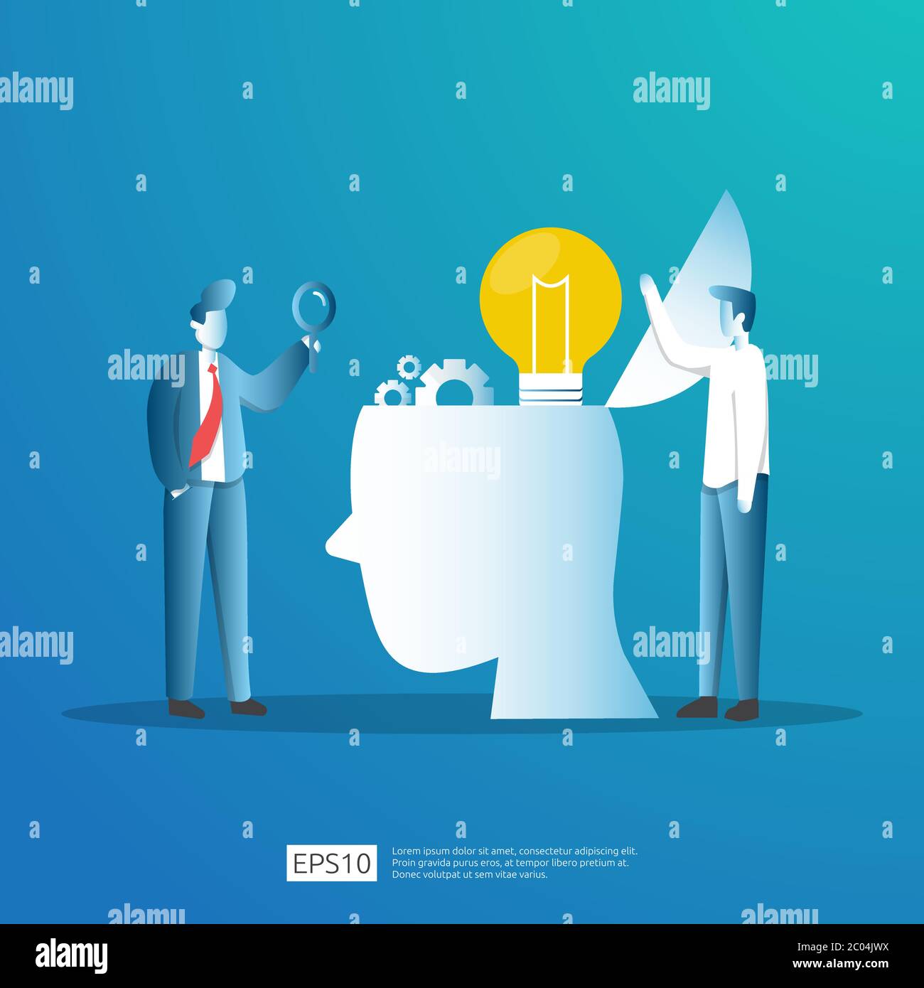 smart investment on technology startup. angel investor business analytic. opportunity idea research concept with lamp light bulb and businessman Stock Vector