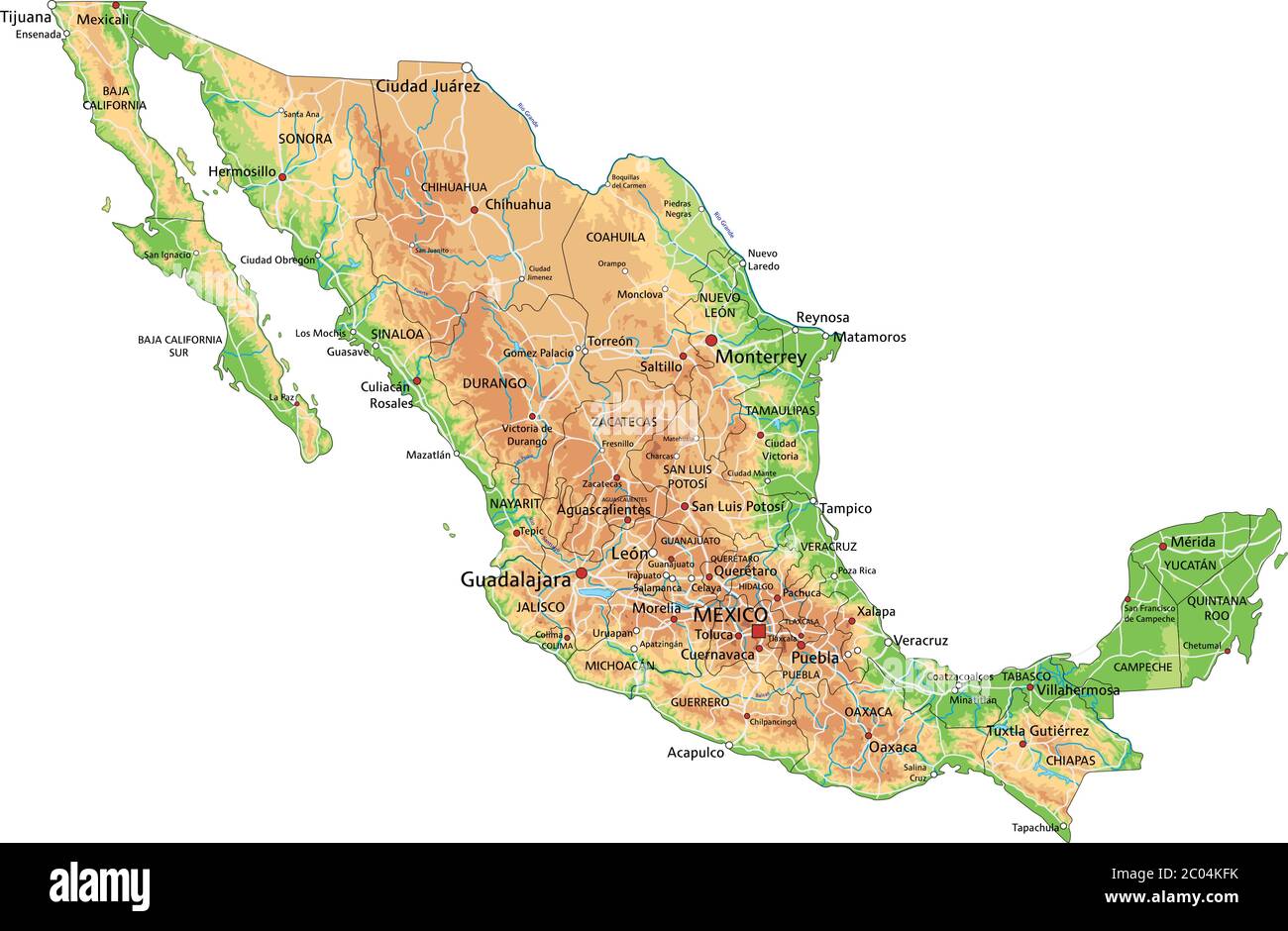 High Detailed Mexico Physical Map With Labeling Stock Vector Image High Detailed Mexico Physical Map With Labeling 2C04KFK