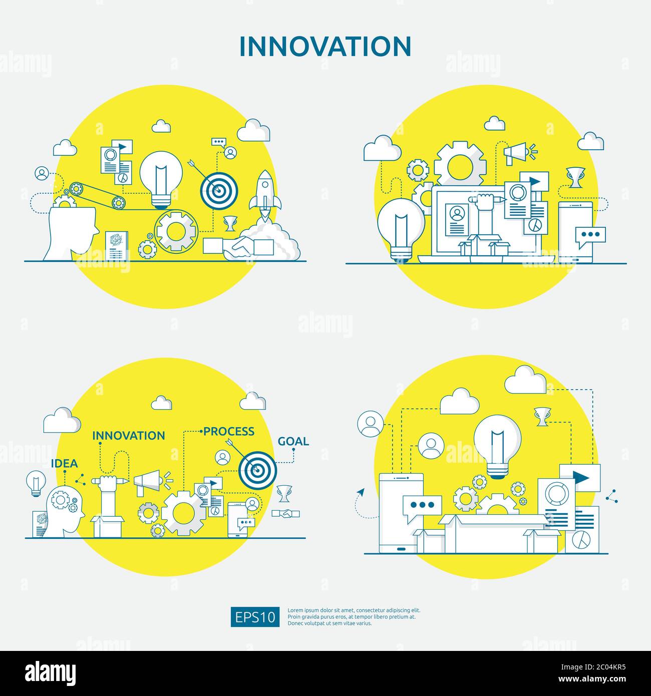 brainstorming innovation idea process and creative thinking concept ...