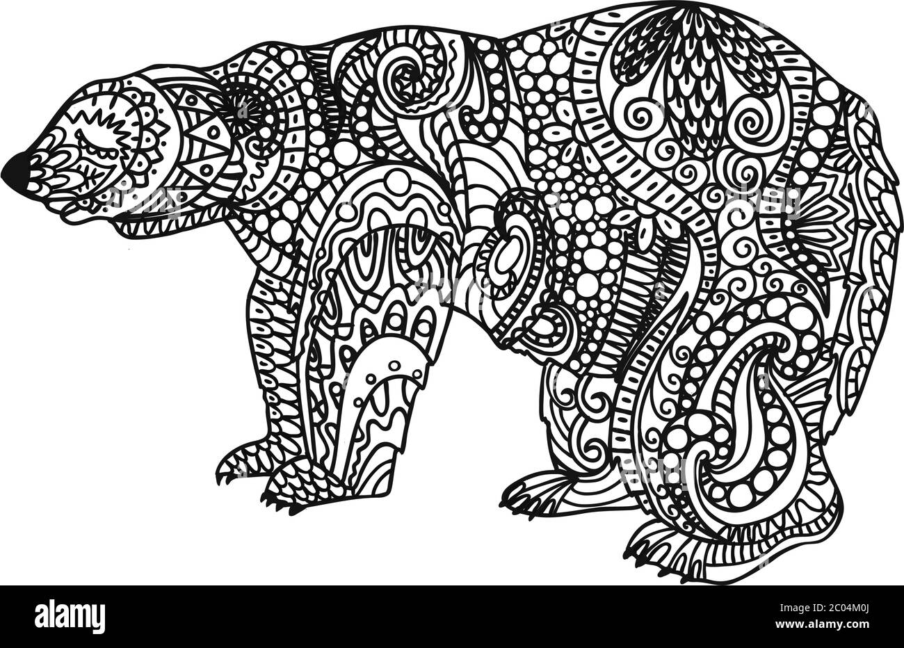 The bear is black and white. Polar Bear coloring page. Linear ...