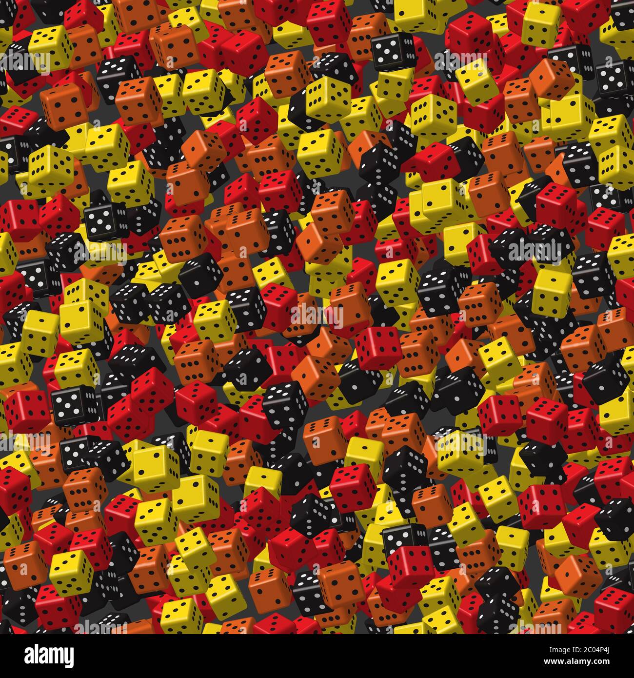Red Black Yellow Orange Dice Seamless Pattern, 3D Illustration Stock Vector