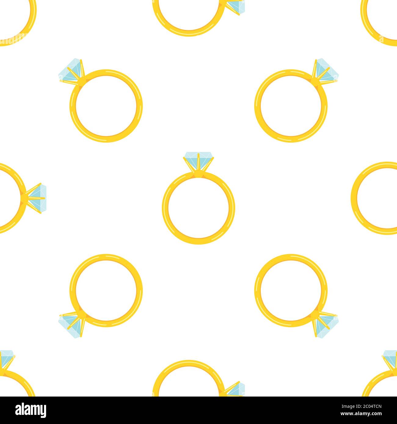 Gold ring with diamond seamless pattern isolated on white background. Stock Vector